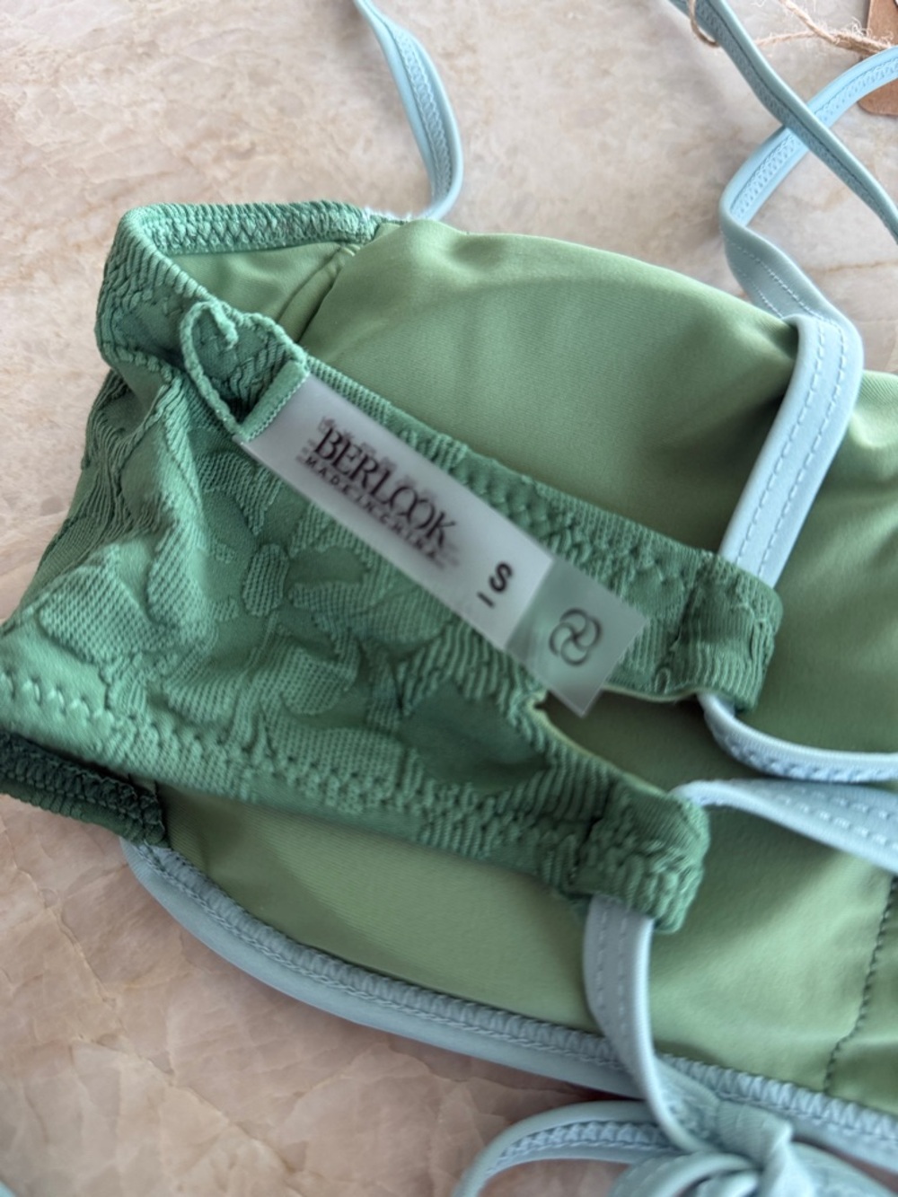 Berlook Bikini Set Small Dark Green Jacquard X Cross Bikini Top NEW - Picture 7 of 9